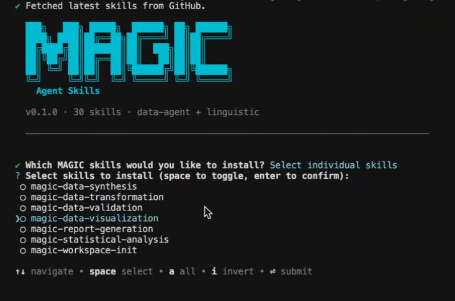 MAGIC Agent Skills — installing data science skills into an AI coding assistant
